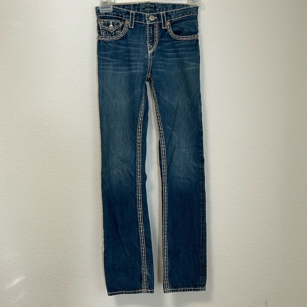 True Religion  Blue & White Cotton Blend Jeans